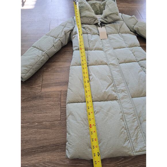 Cole Haan Signature Puffer Jacket XS Faux Fur Collar Green NWT Winter Coat - Picture 9 of 11